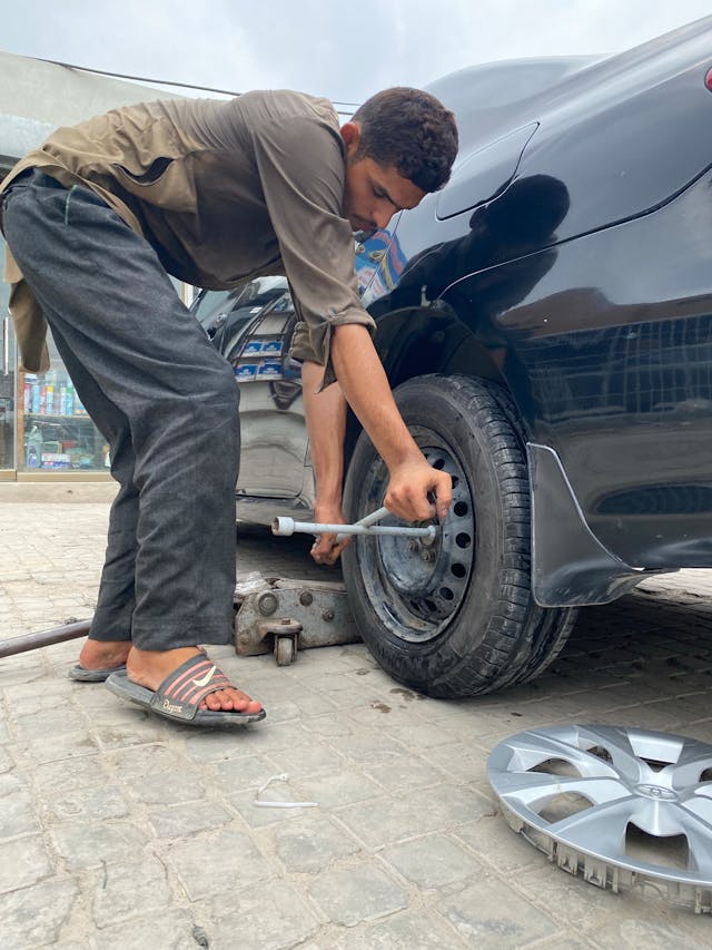 Step by step how to change a tire.