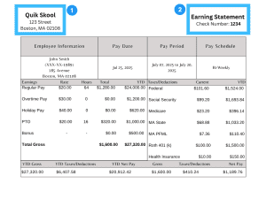Employer header section on pay stub. 