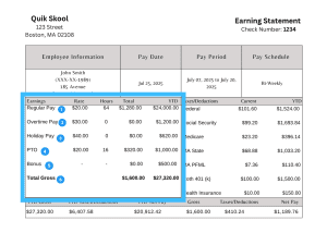 Earnings section on pay stub. 