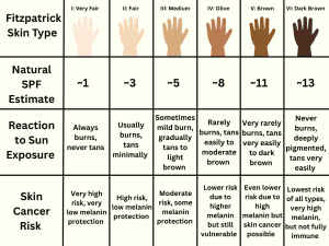 Fitzpatrick Scale classification system based on UV exposure.