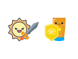 Sunscreen and sun against each other.