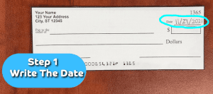 Write the date on check. 