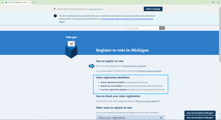 Click on the link to start online voter registration. 